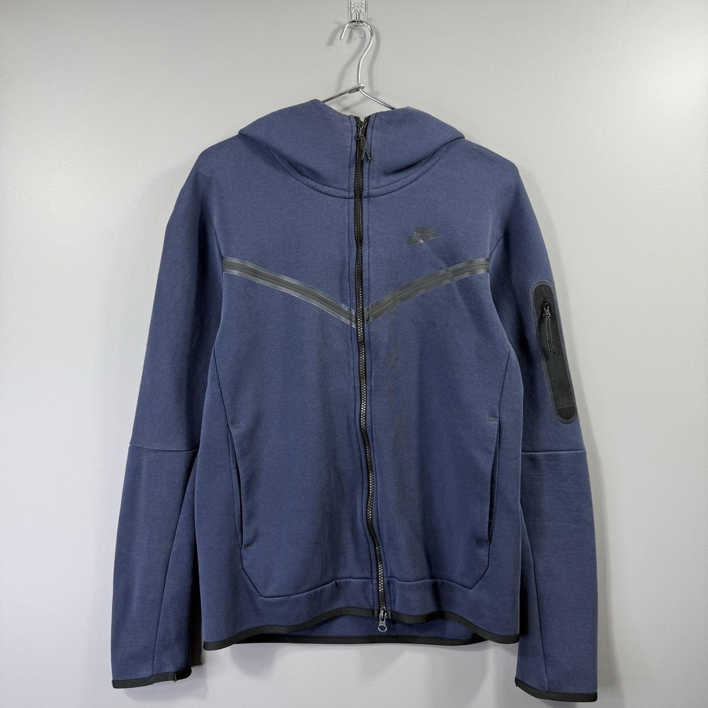 Nike Tech Windrunner Fleece Hoodie Mens Small Blue Full Zip